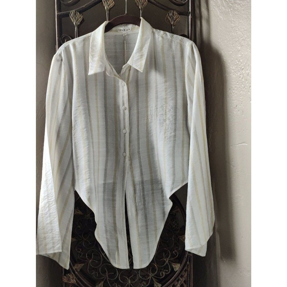 NEW Lunik Button Down Tie Blouse Medium